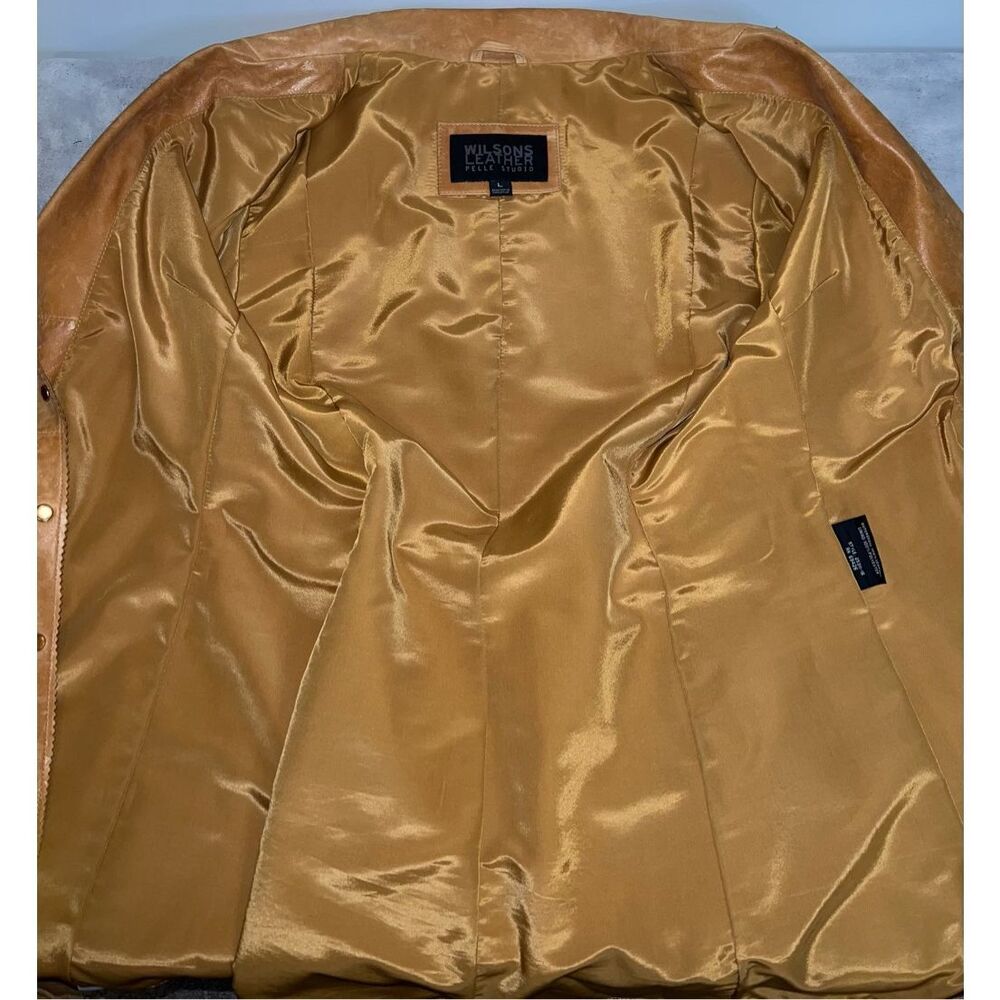 Wilsons Leather Duster Caramel Tan Trench Eyelet 70s Pearl Snaps Coat - Picture 11 of 12